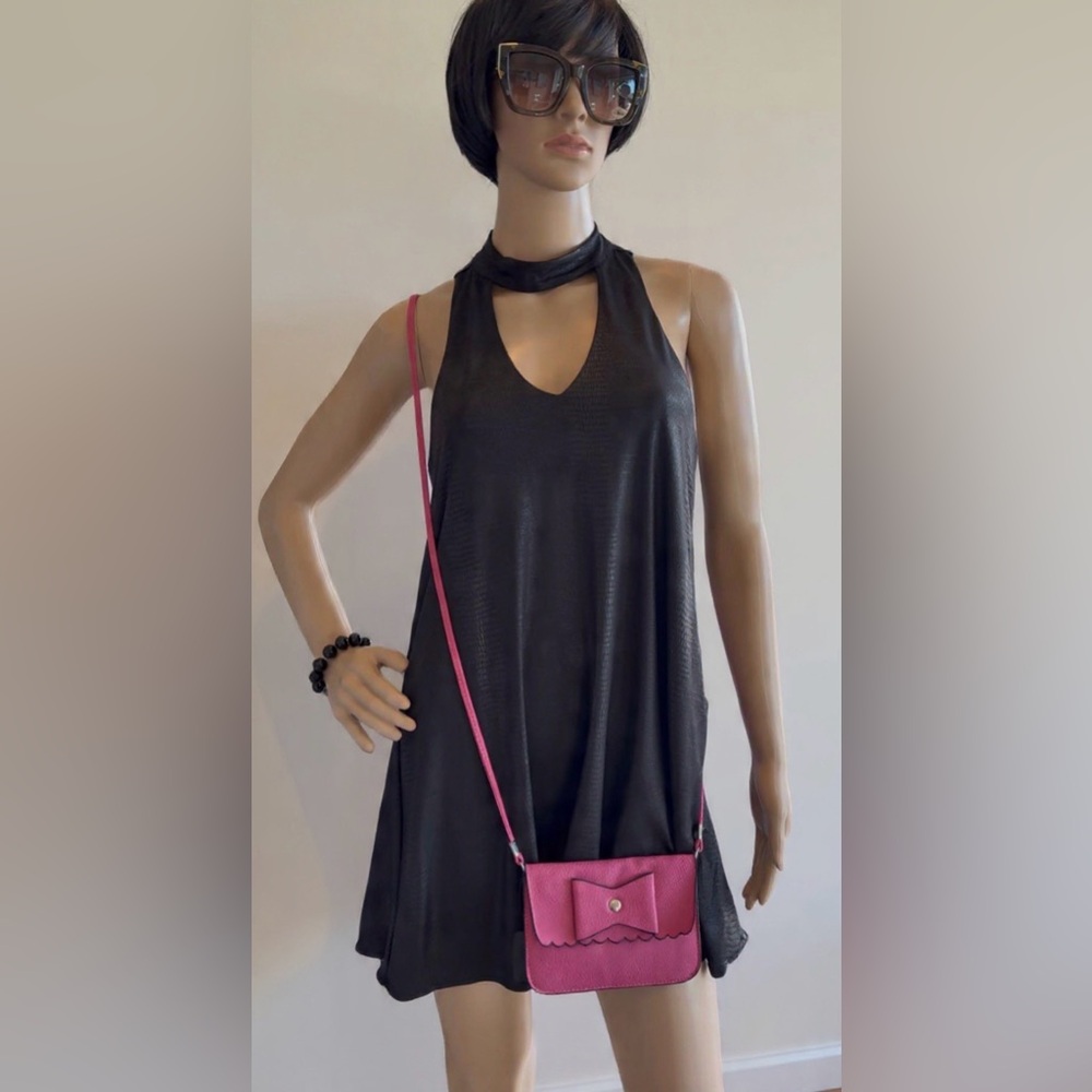 Olivaceous Black Faux Snakeskin Choker Neckline Dress Size Small fully lined